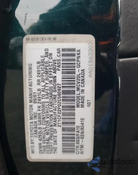 2002 Toyota Camry Solara Se из США, поврежденный, VIN 2T1CF22P02C560627